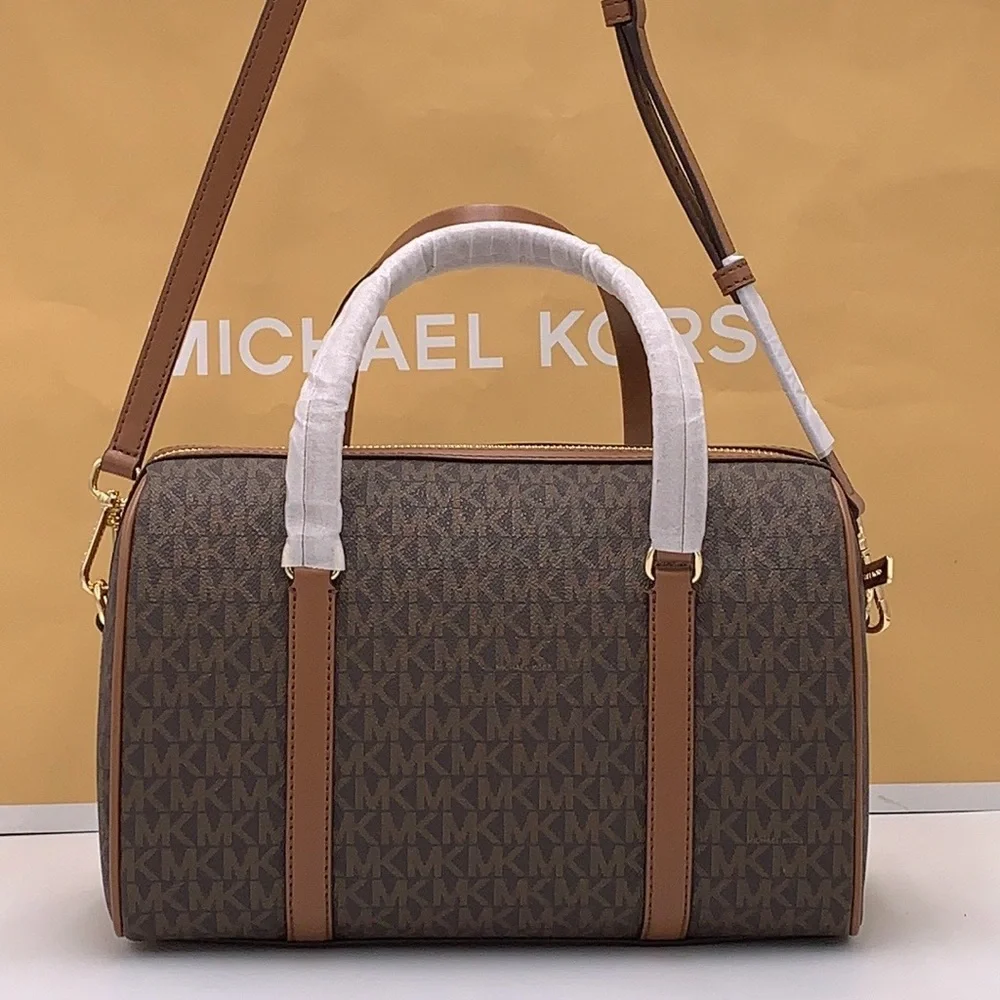 MICHAEL KORS JST TRAVEL MEDIUM DUFFLE SATCHEL SHOULDER CROSSBODY BAG MK BROWN